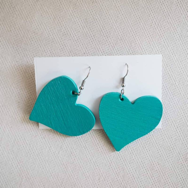 Cercei din lemn de frasin, ca două inimioare, de dimensiuni mari