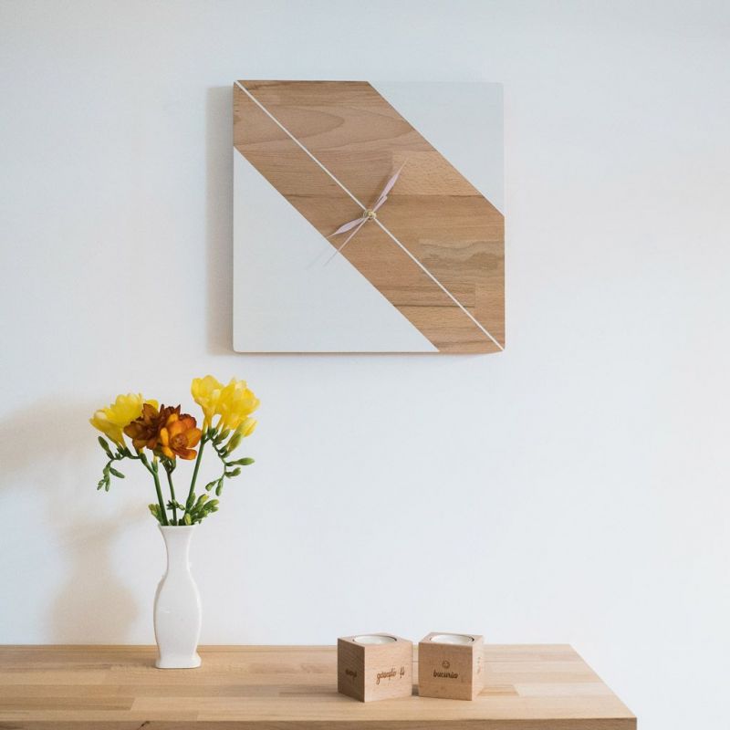 Rectangular - ceas din lemn masiv pentru perete