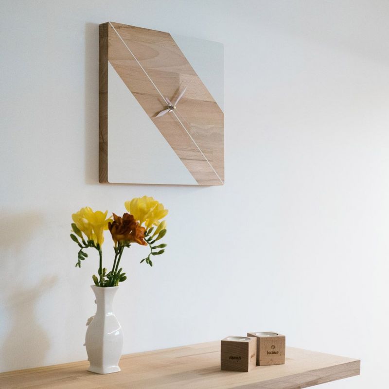 Rectangular - ceas din lemn masiv pentru perete