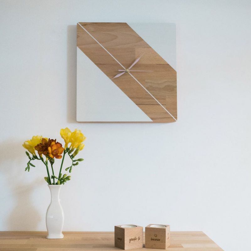 Rectangular - ceas din lemn masiv pentru perete